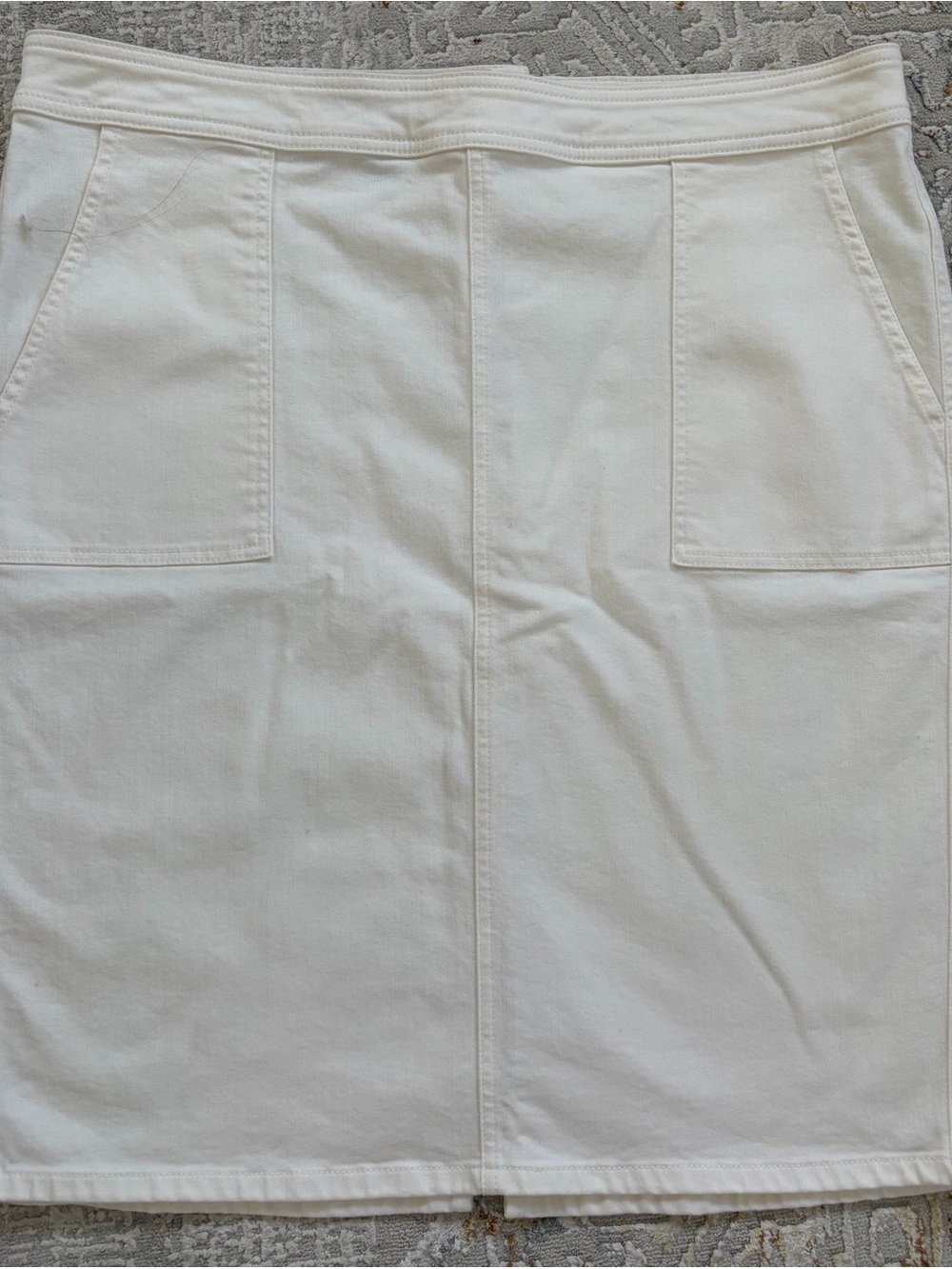 Lands' End White Stretch Cotton Pencil Skirt with Front Patch Pockets